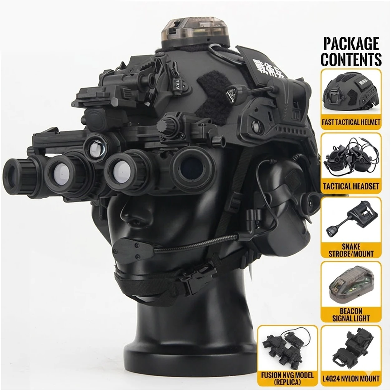 FAST Tactical Helmet Set with Night Vision Goggles Model, Headset,Military Training Protective Gear for Cosplay Airsoft Shooting