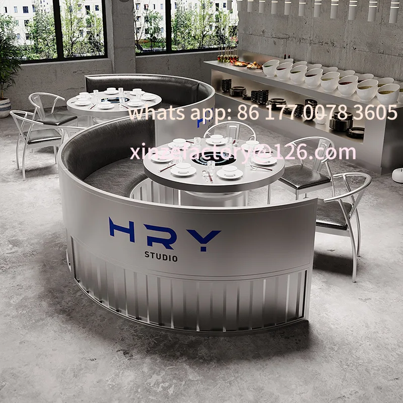 

Customizable retro hot pot induction cooker integrated table and chair combination commercial stainless steel charcoal