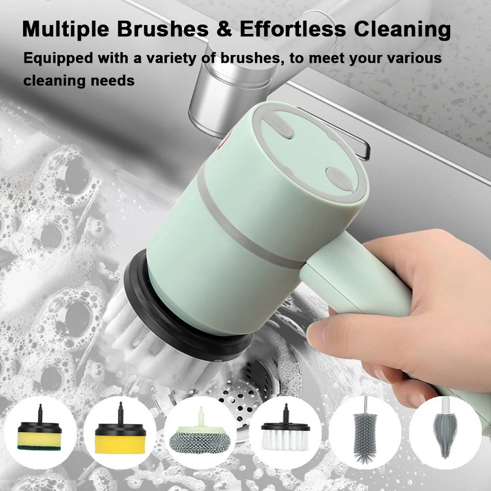 Cordless Cleaning Brush Electric Cleaning Polishing Machine with 4 Brush Heads USB Rechargeable Kitchen Bathroom Cleaning Tool