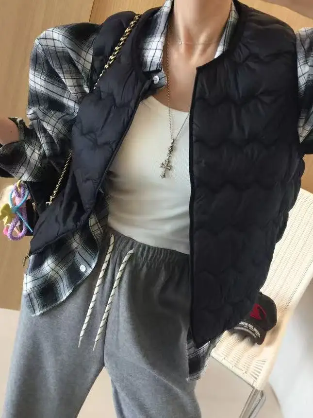 

Korean Sle Retro Wave Light Women's Vest Winter Inner Wear oulder Bared Warm Faionable Outerwear Cotton Jaet Trendy