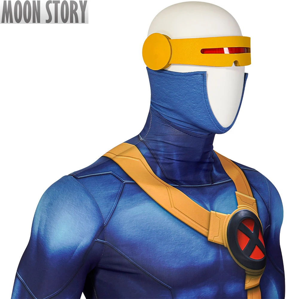 Anime 1997 X-Men Captain Scott Summers Cosplay Costume Cyclops Jumpsuit Superhero Halloween With Mask Bodysuit