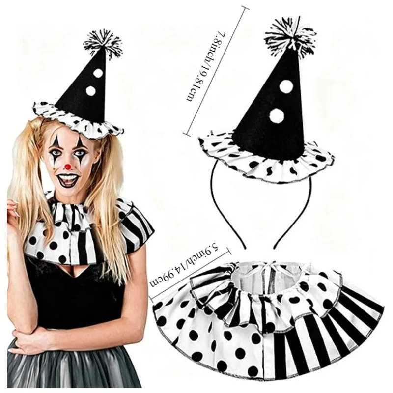 Cosplay Clown Accessory Set Headband Bowtie Cape And False Collar For Masquerade Role Play