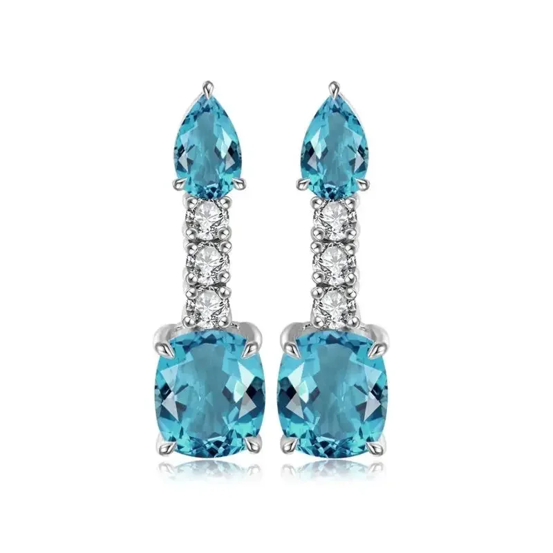 

RUIF 2023 New Fashion 2.37ct Lad Grown Aquamarine Sapphire Earrings S925 Silver Engagement Women