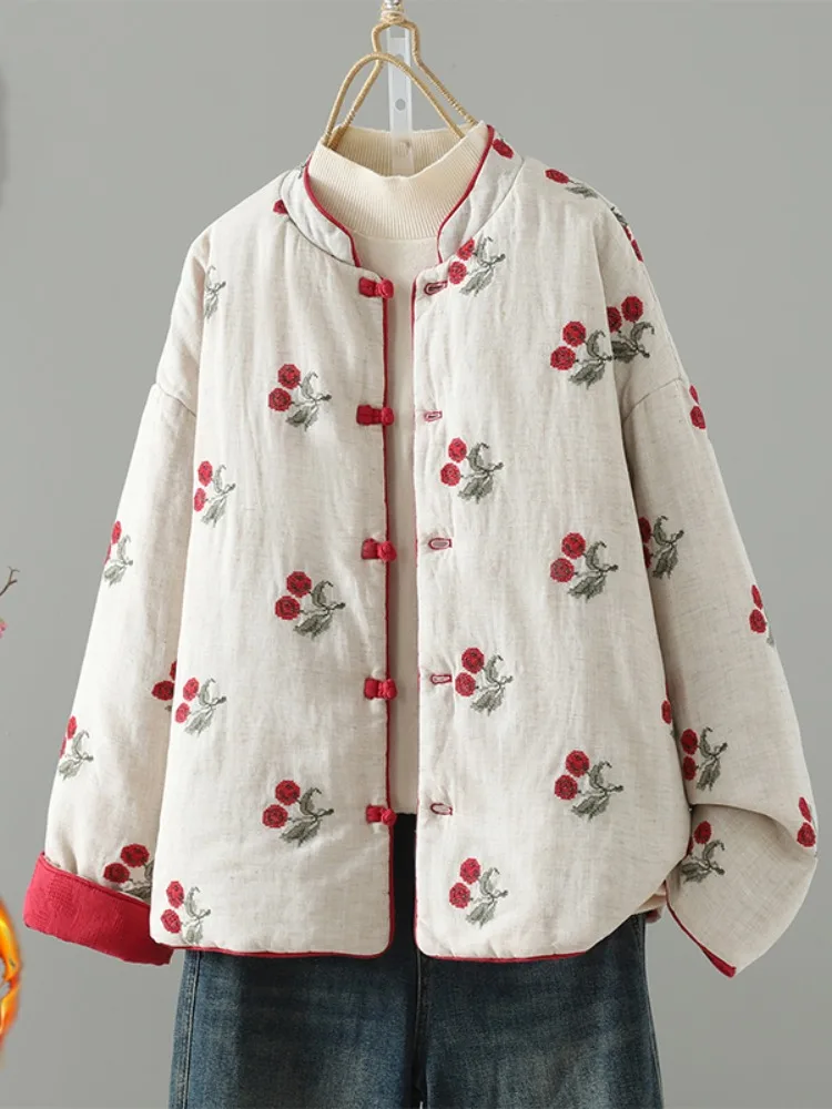 

Двусторонняя одежда, зимняя одежда из хлопка с тяжелой вышивкой, женская высококачественная китайская верхняя одежда на пуговицах