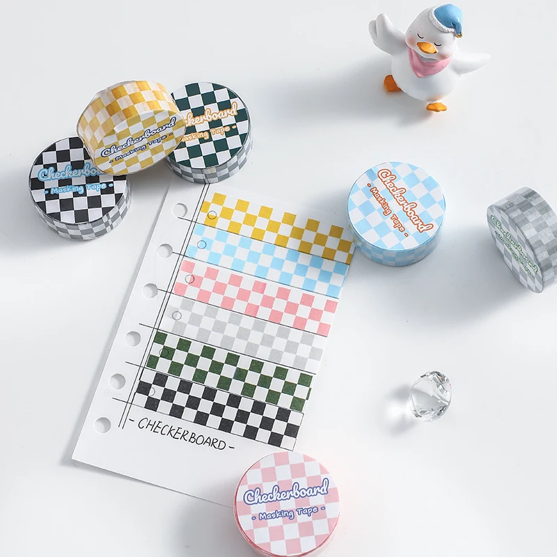 6 styles Checkerboard Masking Tape Multi Color Check Paper Washi Tape School Decoration Stickers for Diary Album Stickers