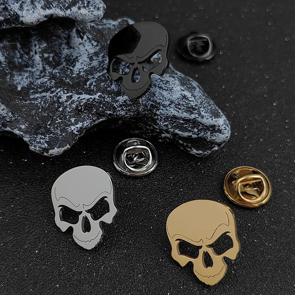 Horror Element Devil Head Brooch for Men Luxury Stainless Steel Pendant Enamel Pins Multi-purpose Punk Style Hat Pin Accessory