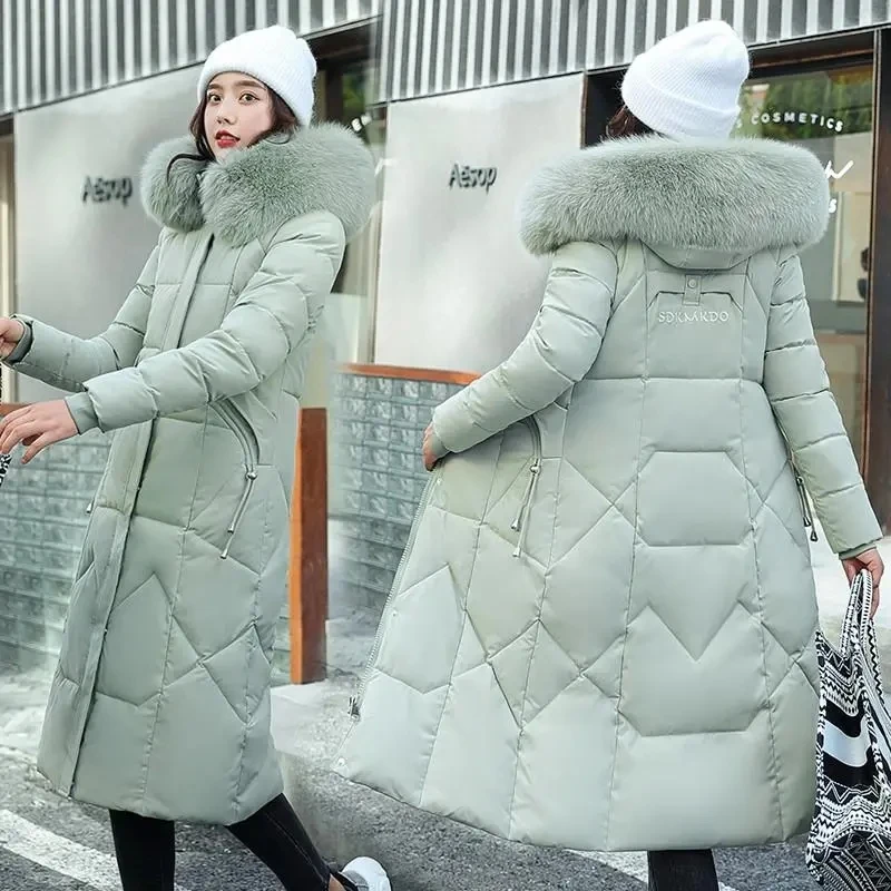 2025 New Women Hooded Large Fur Collar Cotton Padded Jacket Korean Loose Large Size Cotton Coat Women Winter Warm Thick Outwear