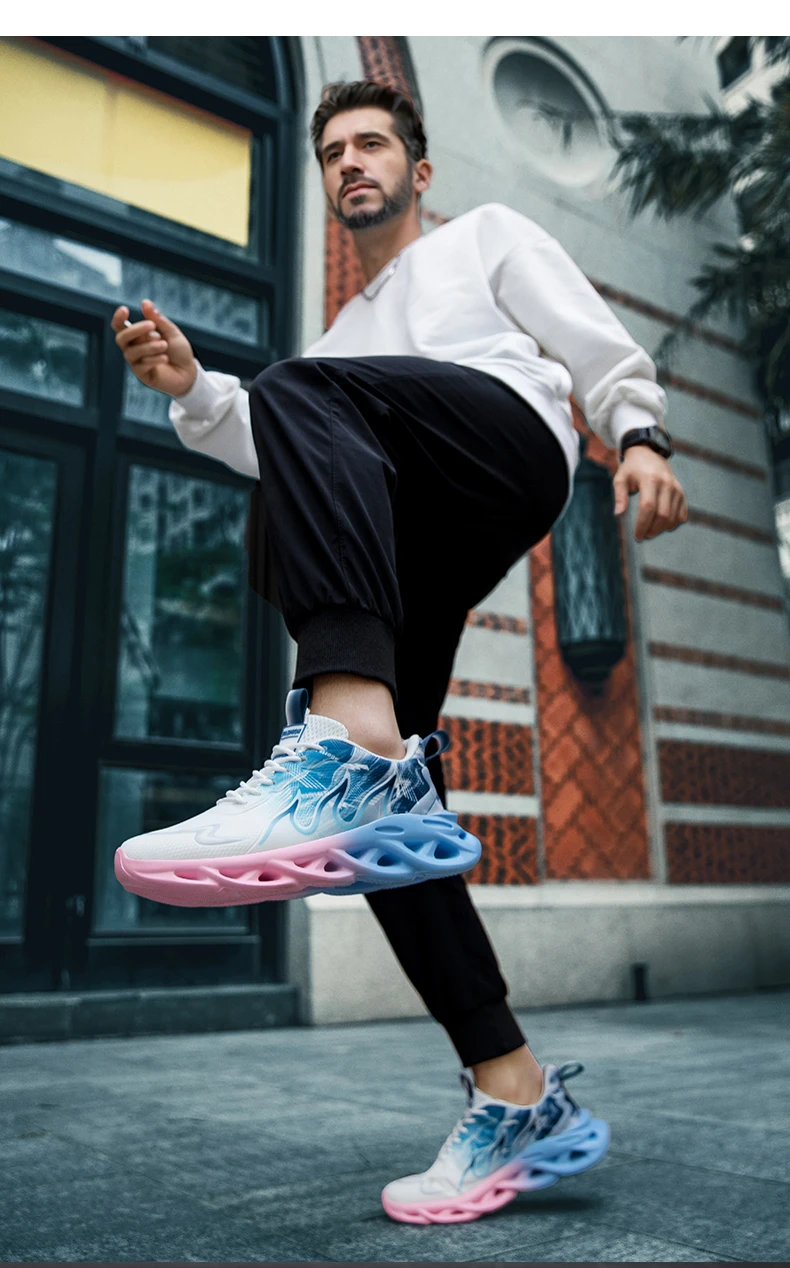 Atmungsaktive Laufschuhe für Herren, modische Sneaker mit Farbverlauf und spezieller Sohle, leichte, stoßdämpfende Sportschuhe mit Schnürung. – Detail 2