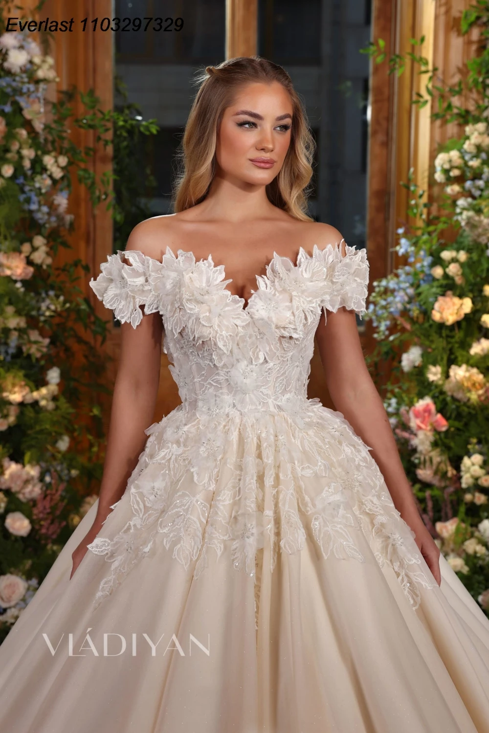 EVLAST-Robe de mariée florale A-Line personnalisée, appliques en dentelle, perles, vintage, patients, T75019