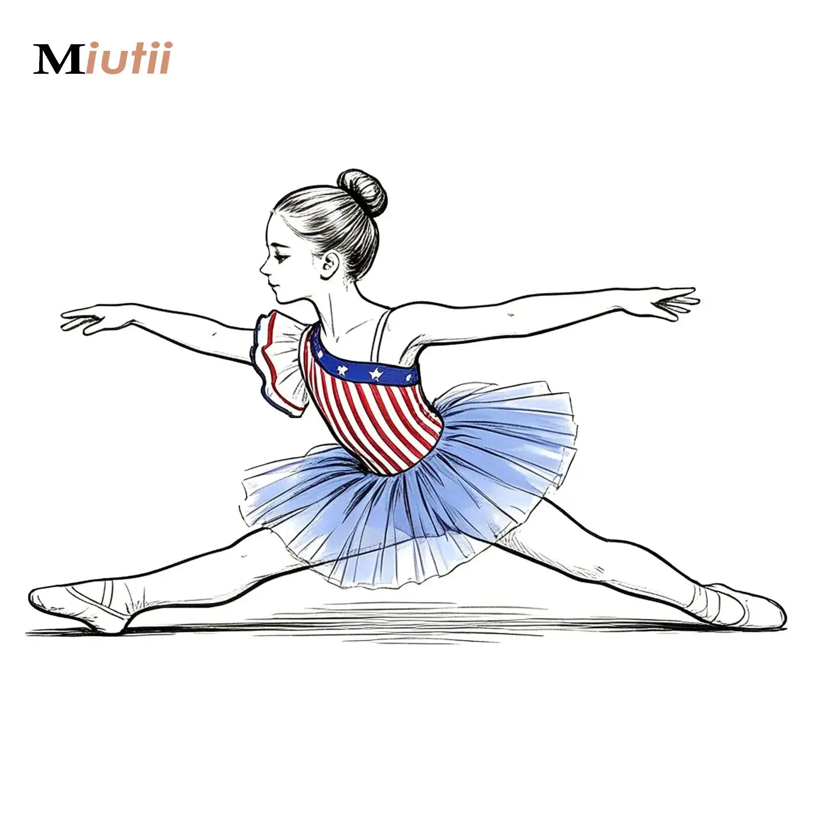 

Kid Girls Figure Skating Dress Striped Lyrical Dance Ballet Gymnastics Costume Ruffled Sleeve Rhinestone Sheer Mesh Leotard Tutu