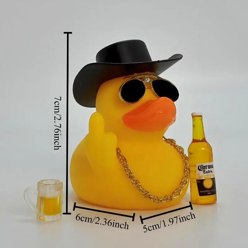 

1 Set Home Car Ornament Cool Rubber Duck With Small Wine Bottle Beer Funny Finger Duck Car Dashboard Decoration Gift