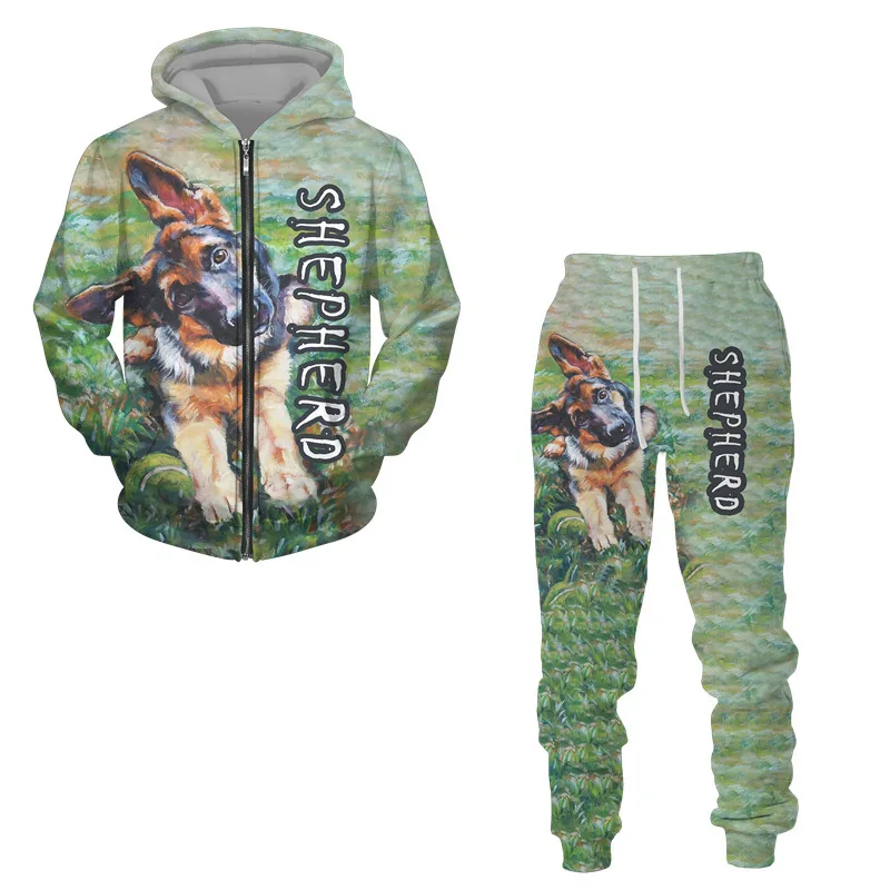 

3D The Dog Printed Zip Hoodie + Pants Suit Cool Men/Women 2 Pcs Sportwear Tracksuit Set Autumn and Winter Men's Clothing