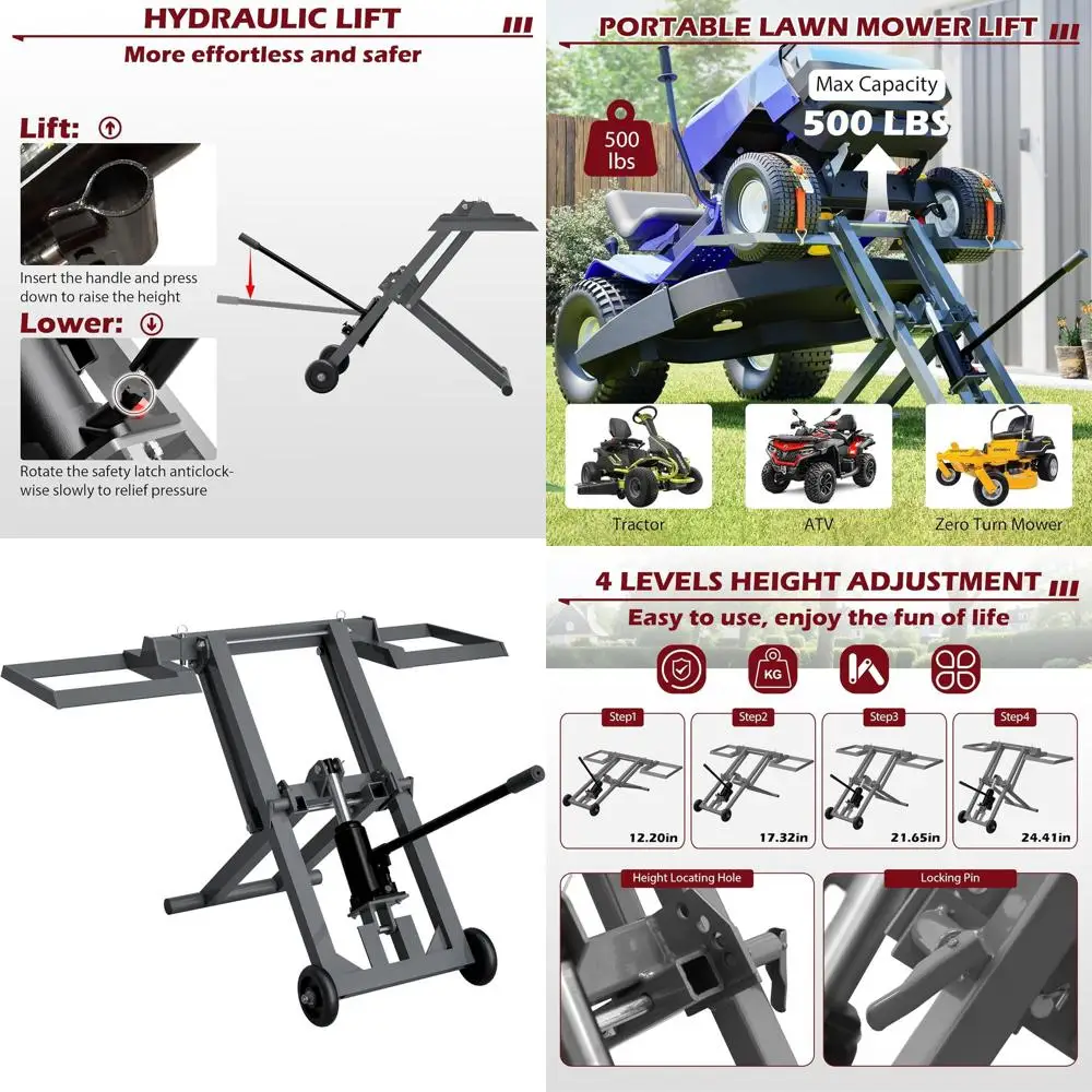 

Газонокосилка грузоподъемностью 500 фунтов с гидравлическим подъемником и складной конструкцией, серая
