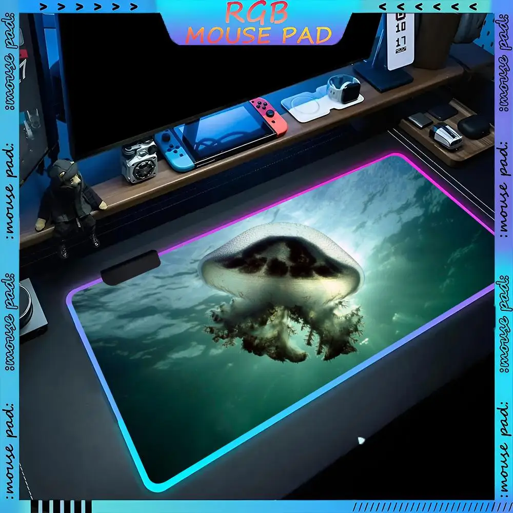 Jellyfish Mouse Pad RGB Pc Accessories LED Game Desk Mat E-sport Table Protector Neon Keyboard Mat Backlit Carpet Rug Give gifts