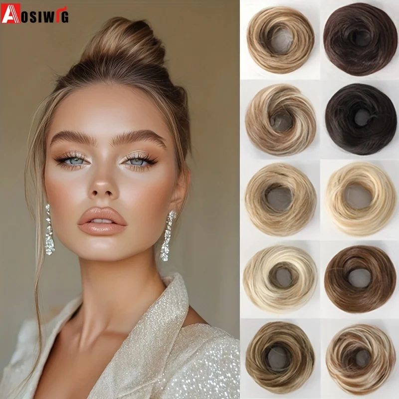 Aosiwig الاصطناعية فوضوي دونت كعكة الشعر أوبدو Chignon مع وصلة شعر مرنة للنساء إكسسوارات الشعر اليومية كسول