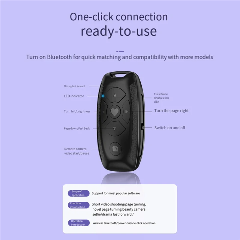 A53Q-Multi-Function Rechargeable Bluetooth Remote Control For Phones, E-Book Page Turner And Selfie Camera Shutter Release, Dura