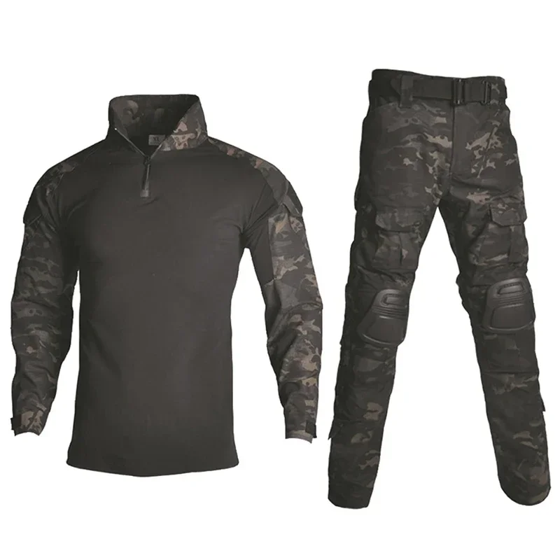 Hunting Uniform Multicam Training Hiking Shirt Uniform Tactical Pants with Knee Pads Camouflage Suit Sports Clothes