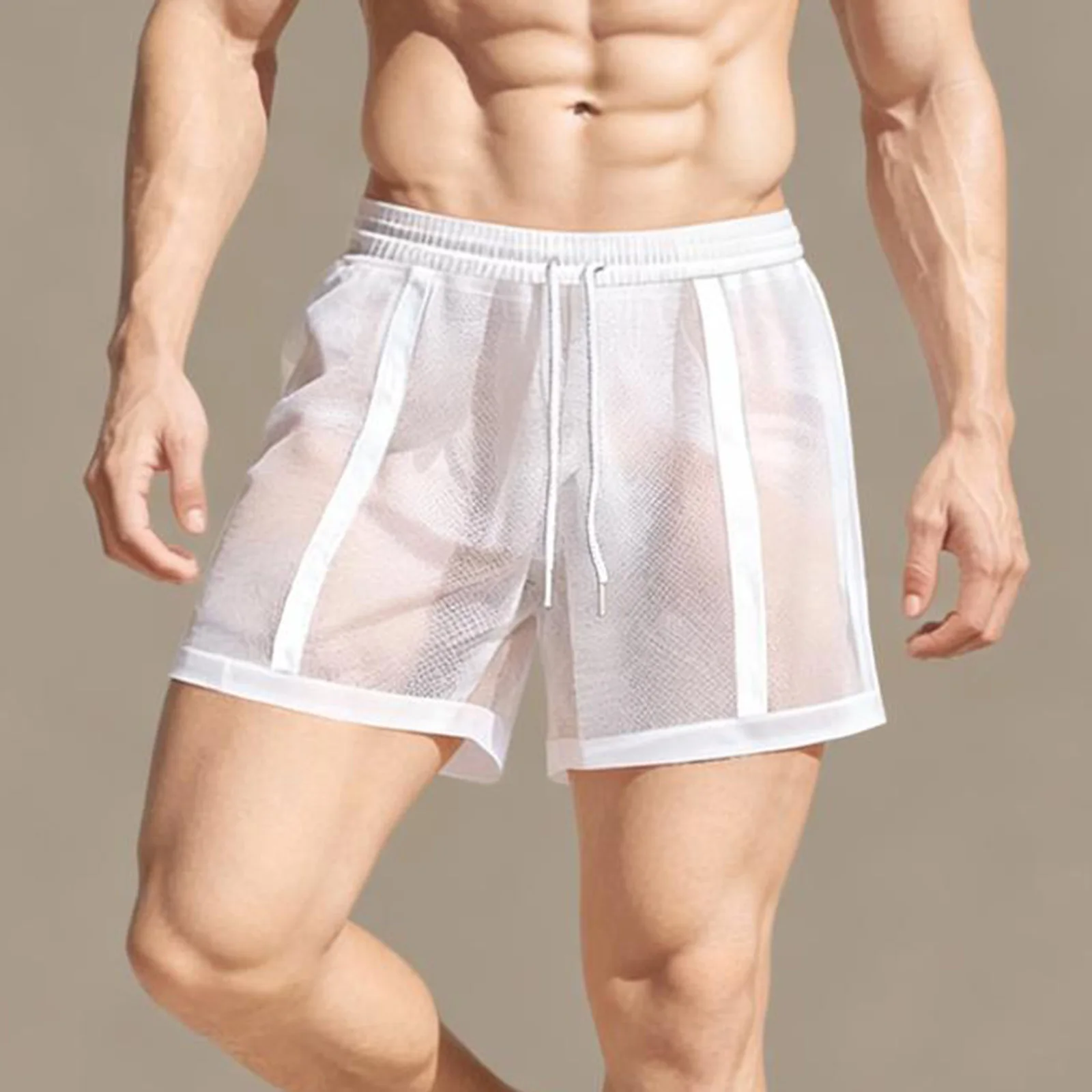 Men’s Workout Shorts Summer Drawstring Elastic Waist See-Through Running Shorts Sportswear
