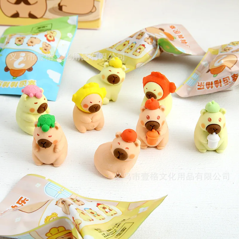 32 Pcs/Box Cartoon Cute Capybara Surprise Bag Eraser Stationery Student Supplies Stationery Wholesale