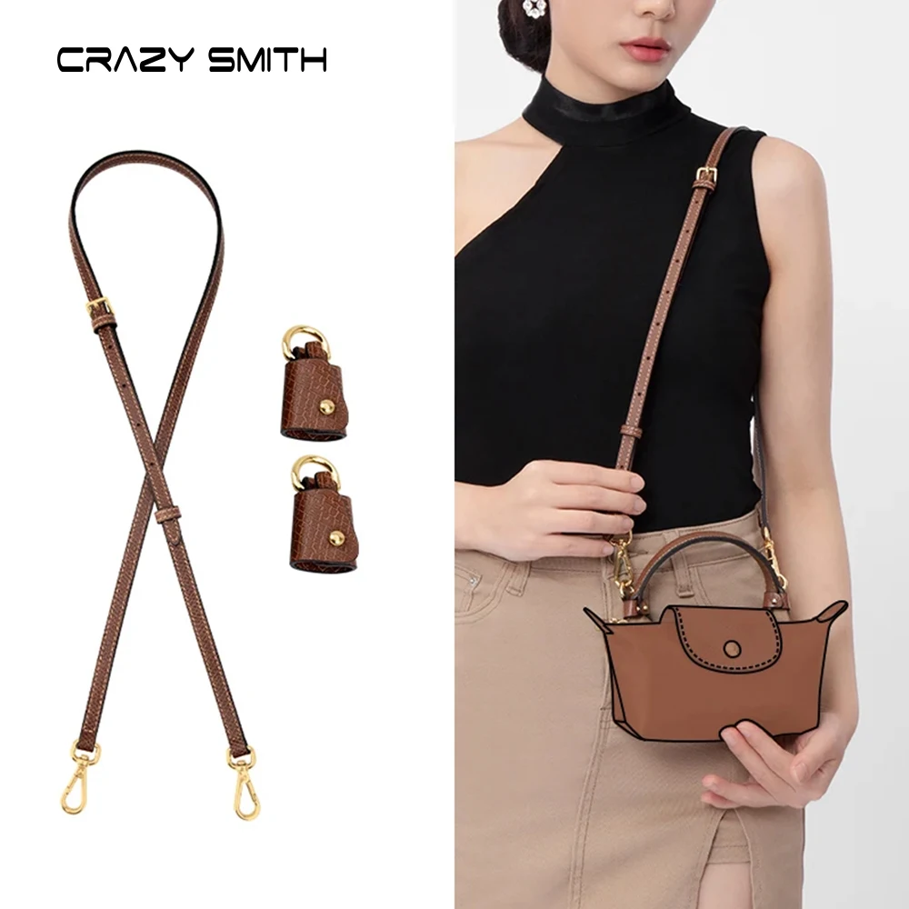 CRAZYSMITH Bag Strap For Longchamp Mini Punch-free Genuine Leather Shoulder Strap Transformation Crossbody Strap Bag Accessories