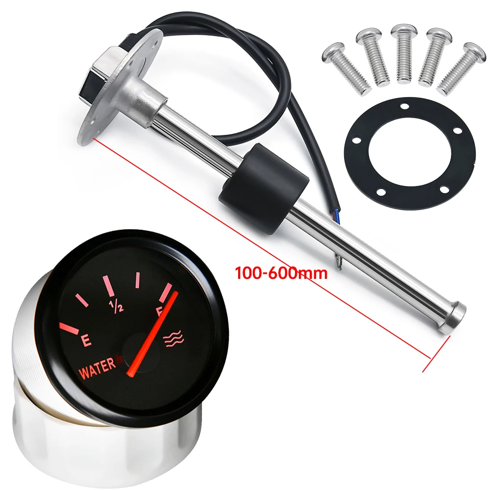 52MM E-F Range Tank Level Indicator +100mm~600mm Water Level Sensor Red Backlight for marine boat car Truck 0-190 ohm