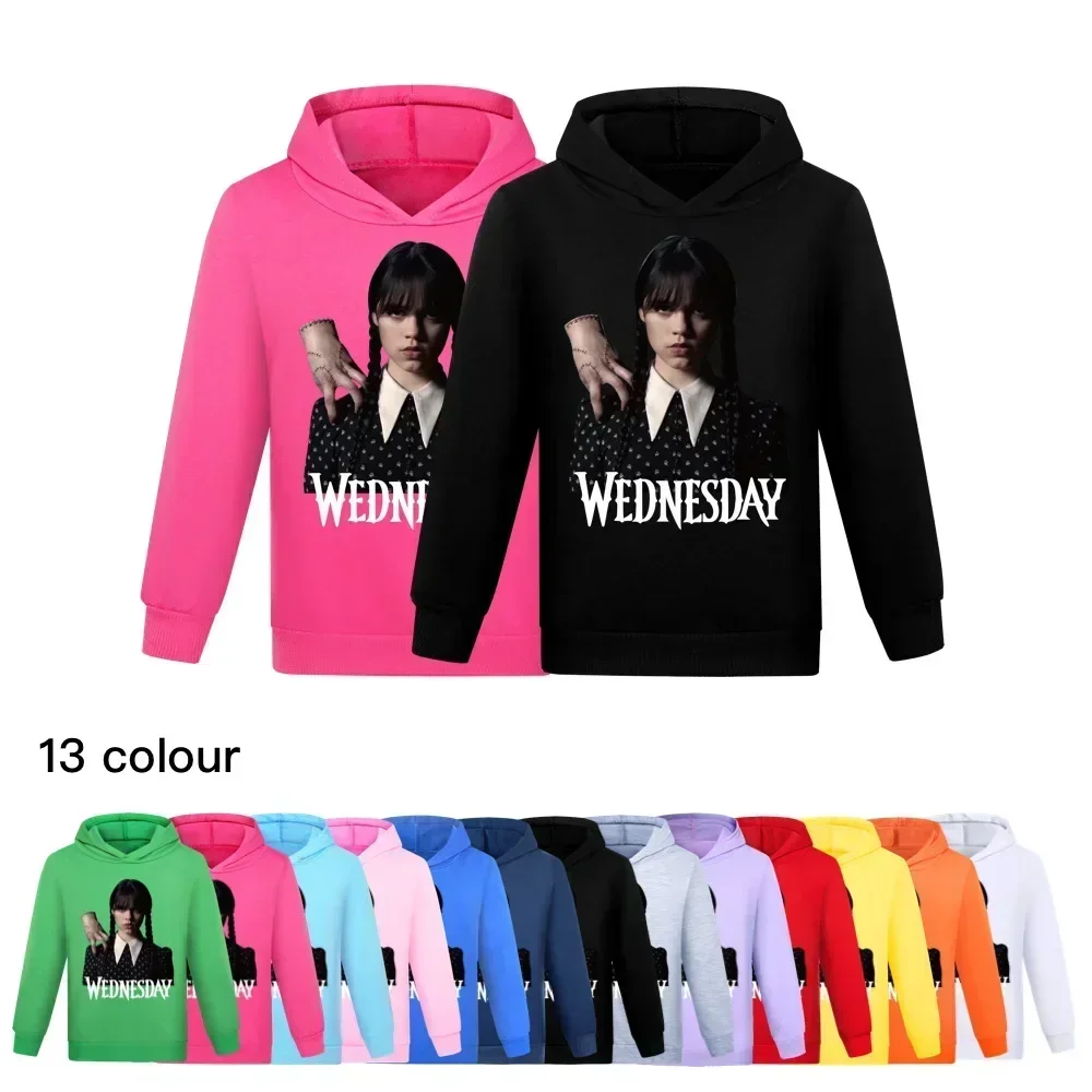 Kids Full Sleeve Tops Boys Hoodies Spring Autumn Wednesday Addams Family Sweatshirts Pullover Sport Costumes Girls Casual Outwea