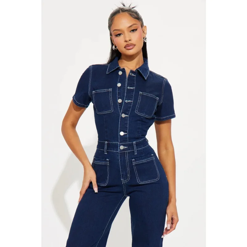 Women's Models Fairy Outfit Jeans Two Piece Set Flared Mouth Denim Straight Short-sleeved Simple Brand Harajuku Versatile