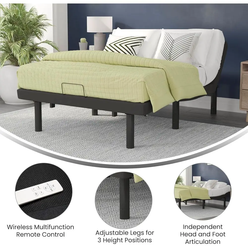 سرير EMMA + OLIVER Twin XL أسود قابل للتعديل مع مسند رأس مستقل ومسند للقدمين - جهاز تحكم لاسلكي