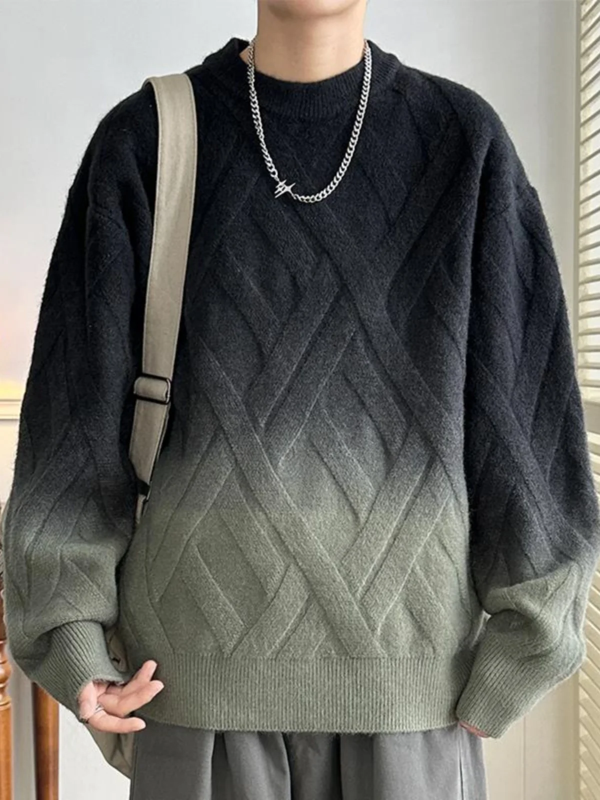 

adient Color Thiened Knitted Sweater Men's Winter Loose Sle Pullover Sweater Casual Faion Nurtured by Olive Brothers