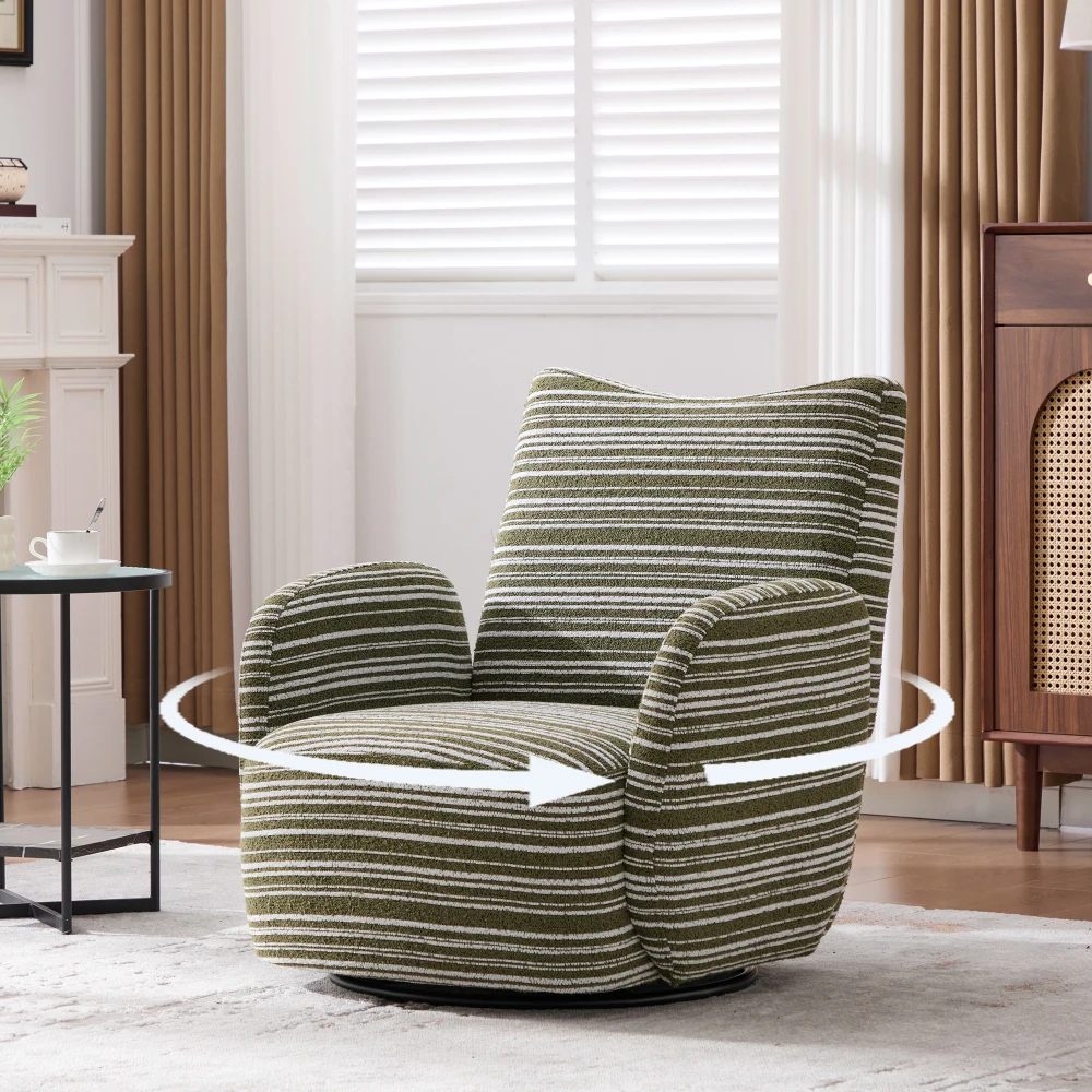 

Modern 360° Swivel Leisure Chair: Striped Fabric, Metal Bracket, Living Room/Balcony/Bedroom