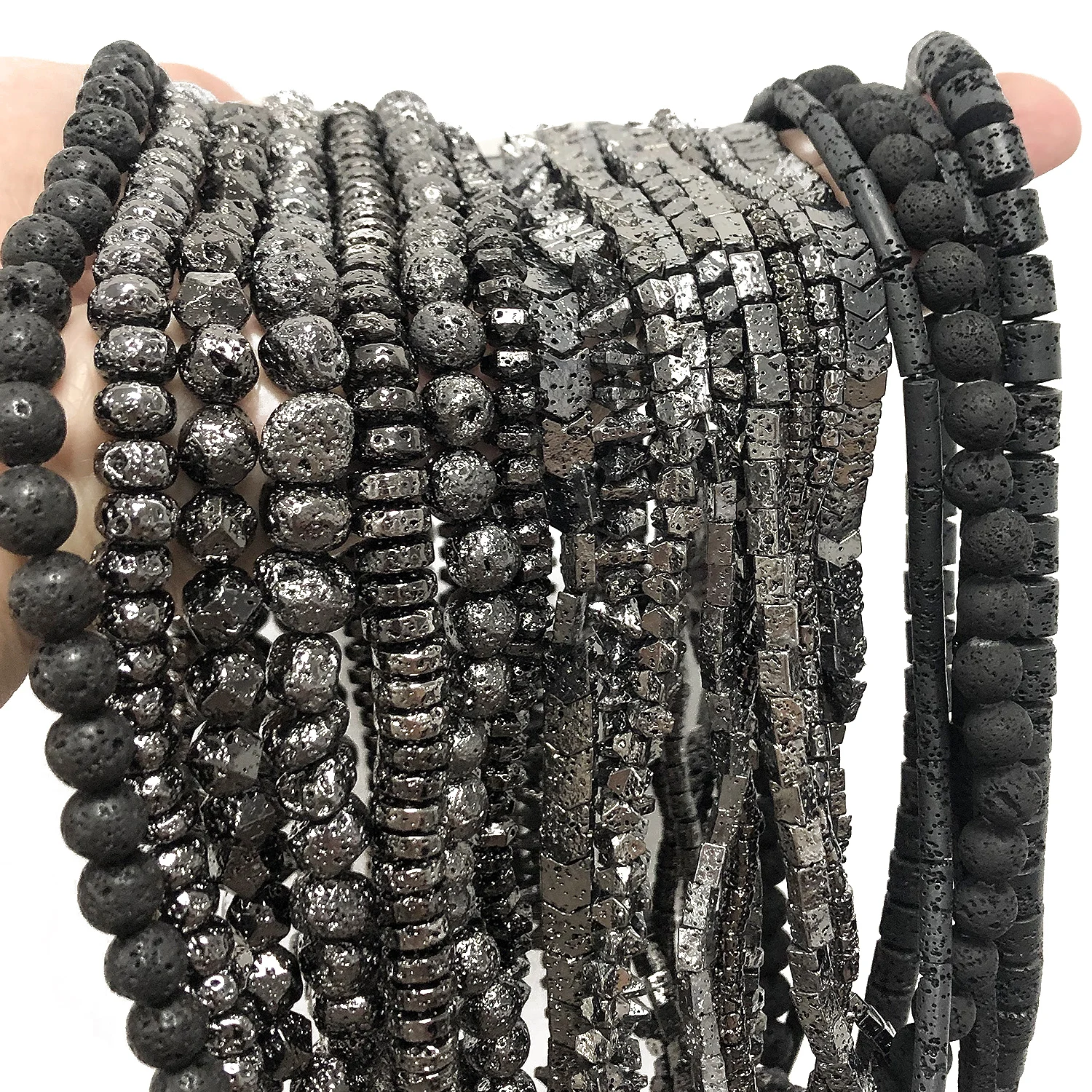 Natural Stone Black Volcanic Lava Stone Loose Spacer Waist Beads for Bracelets Jewelry Making Supplies DIY Necklace Accessories