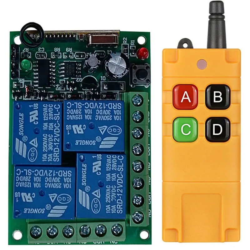 

433 МГц 12 В 24 В постоянного тока 4CH rf пульт дистанционного управления Переключатель Беспроводной релейный приемник управление ler usb Перезаряж...