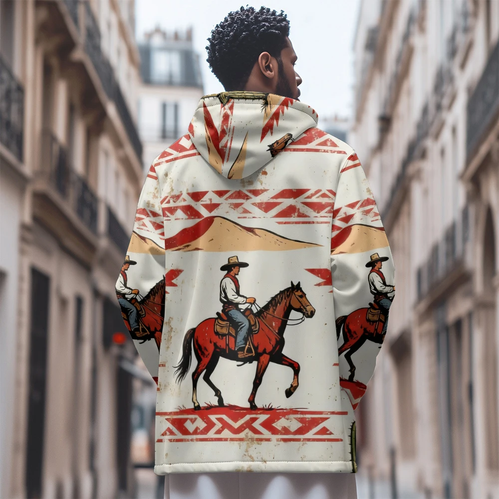 

Юго-западные толстовки с принтом кактуса и красным, синим геометрическим узором, теплое пальто на флисовой подкладке, винтажная куртка в западном стиле для мужчин и женщин