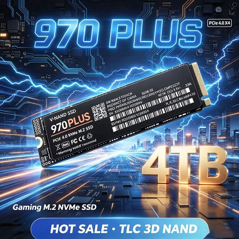 Nova promoção: SSD interno M.2 NVMe 970 PLUS PCIe Gen4.0 X4 TLC 3D NAND, 500 GB, 1 TB, 2 TB, 4 TB, formato 2280, unidade de armazenamento para jogos, para PC, portátil e computador de mesa.