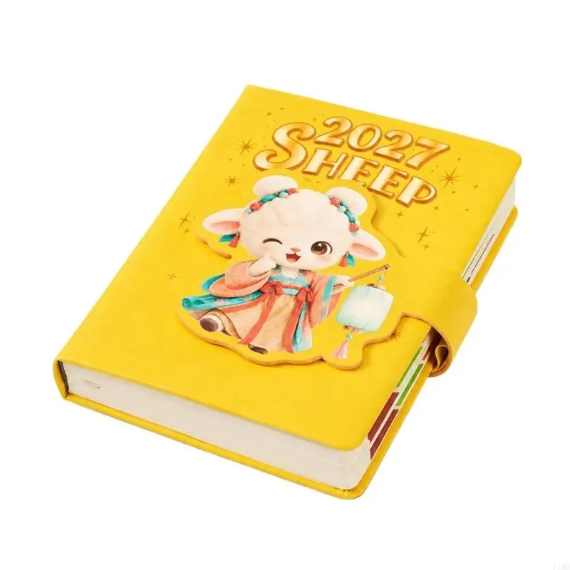 Daily Planner Covering 2027 with Page per Day, 400 Pages, Monthly Index, PU Leather Cover, Pen Loop, and Ribbon Page F19E