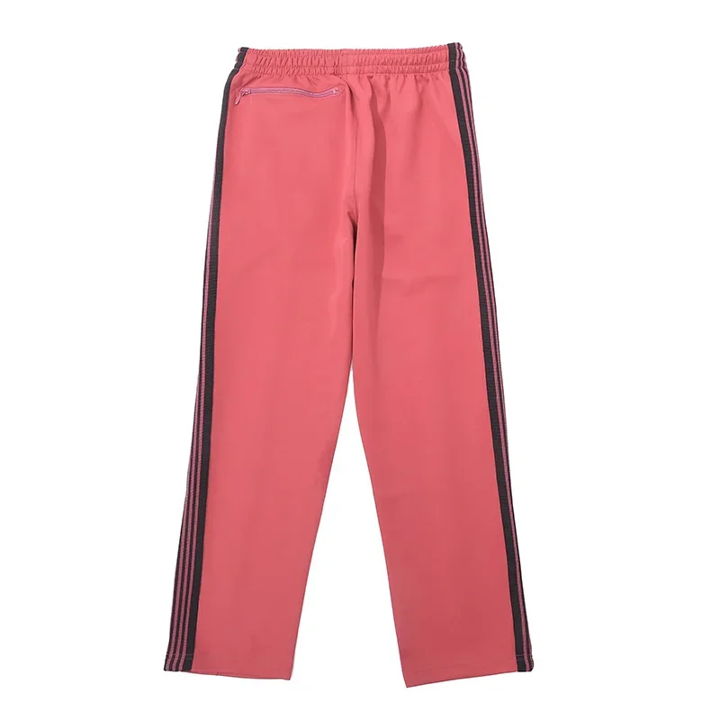 Dark Pink Motion Pants Men Woman Fashion Street Embroidery Side Edge Weaving Stripe Wide Legs Casual Trousers