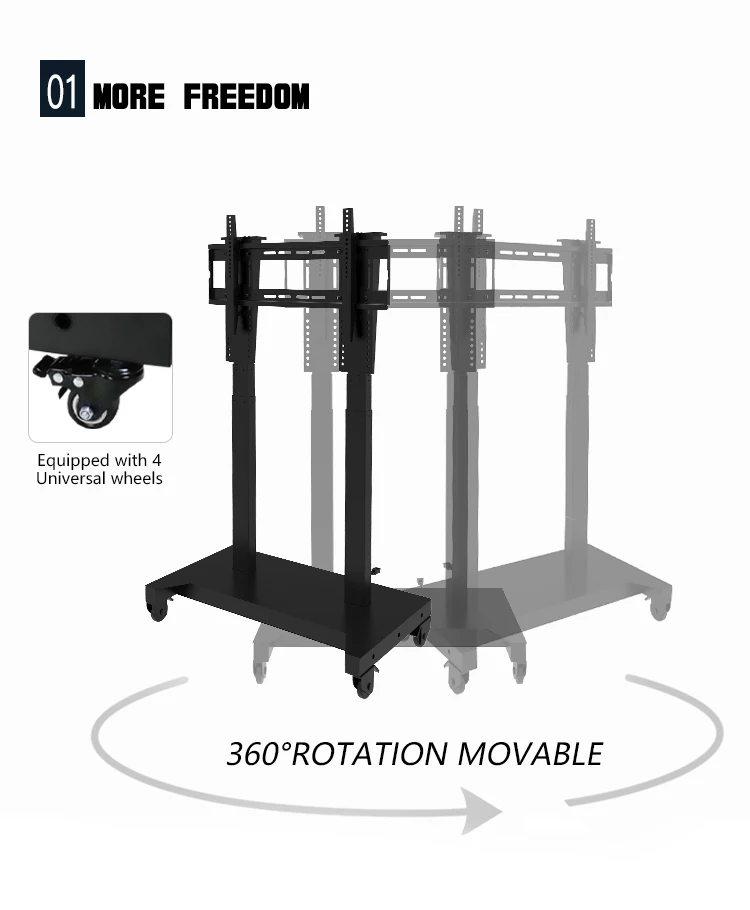 Carrello TV mobile elettrico regolabile in altezza Supporto da pavimento con touch screen a LED