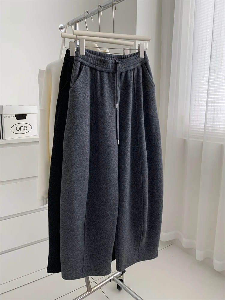 Anspruchsvolle Hose, authentische koreanische Vintage-Hose, hochwertige, winterisierte Kaschmir-Hose, figurschmeichelnde, drapierte Hose