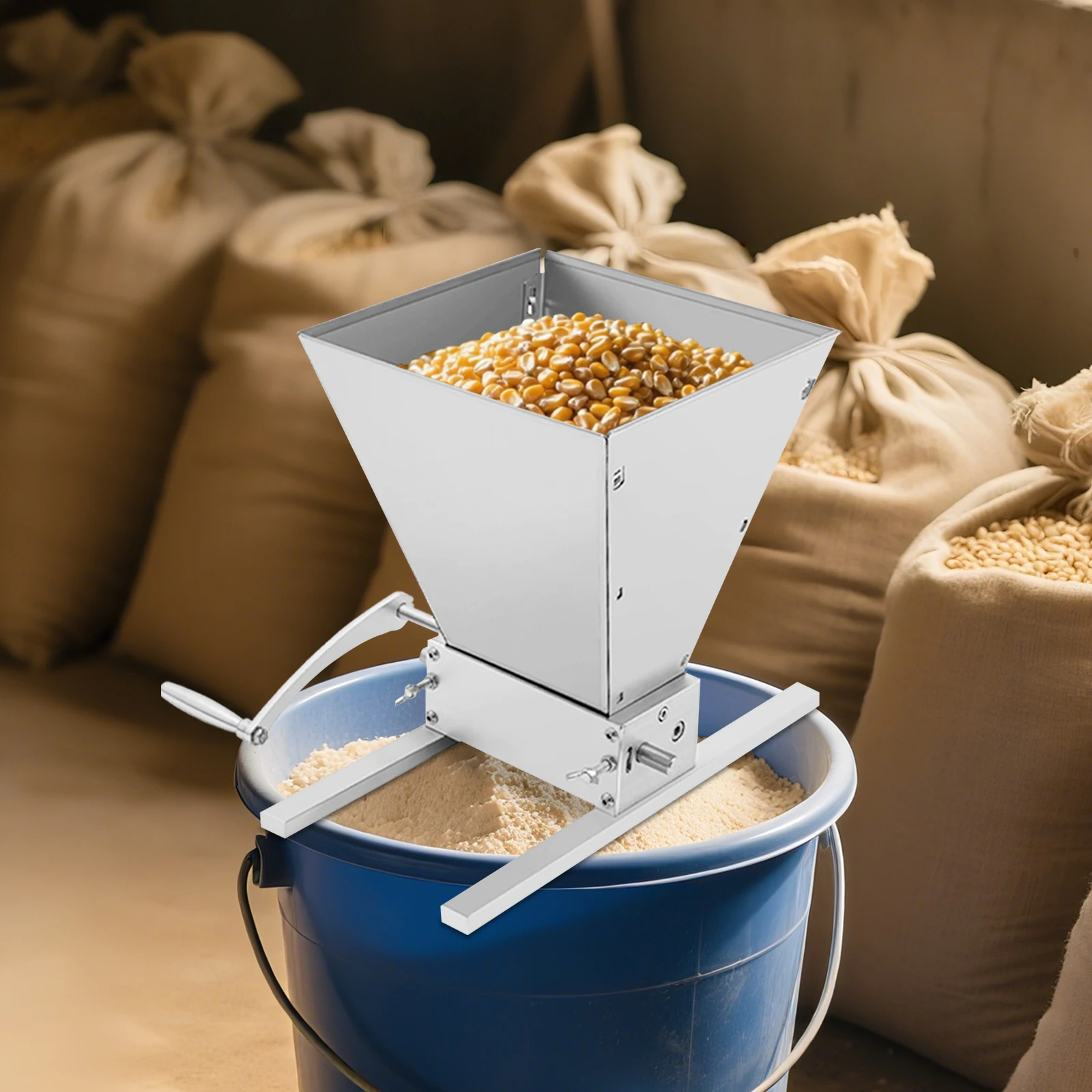 โรงสีเมล็ดพืชแบบแมนนวล 4 ลิตร, ช่องว่างลูกกลิ้งแบบปรับได้พร้อมแท่งอลูมิเนียม 2 อัน, เครื่องบดเมล็ดพืชสําหรับข้าวสาลีข้าวบาร์เลย์และธัญพืช - วิธีการบด 2 แบบ