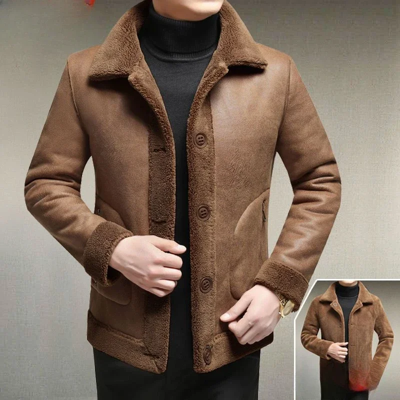 Winter 2024 Men's Plush Thickened Wearing Jacket Loose Oversized Leather Both Sides Casual Warm Fashion Lamb Wool C4