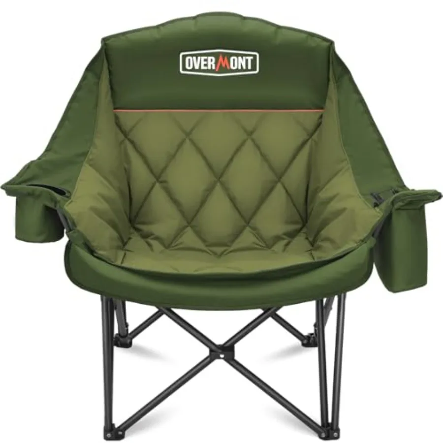 

Oversized XL Camping Chair for Adults - 400lbs Support Heavy-Duty Padded Folding Chair with Side Pocket Cup Holder Cooling Bag