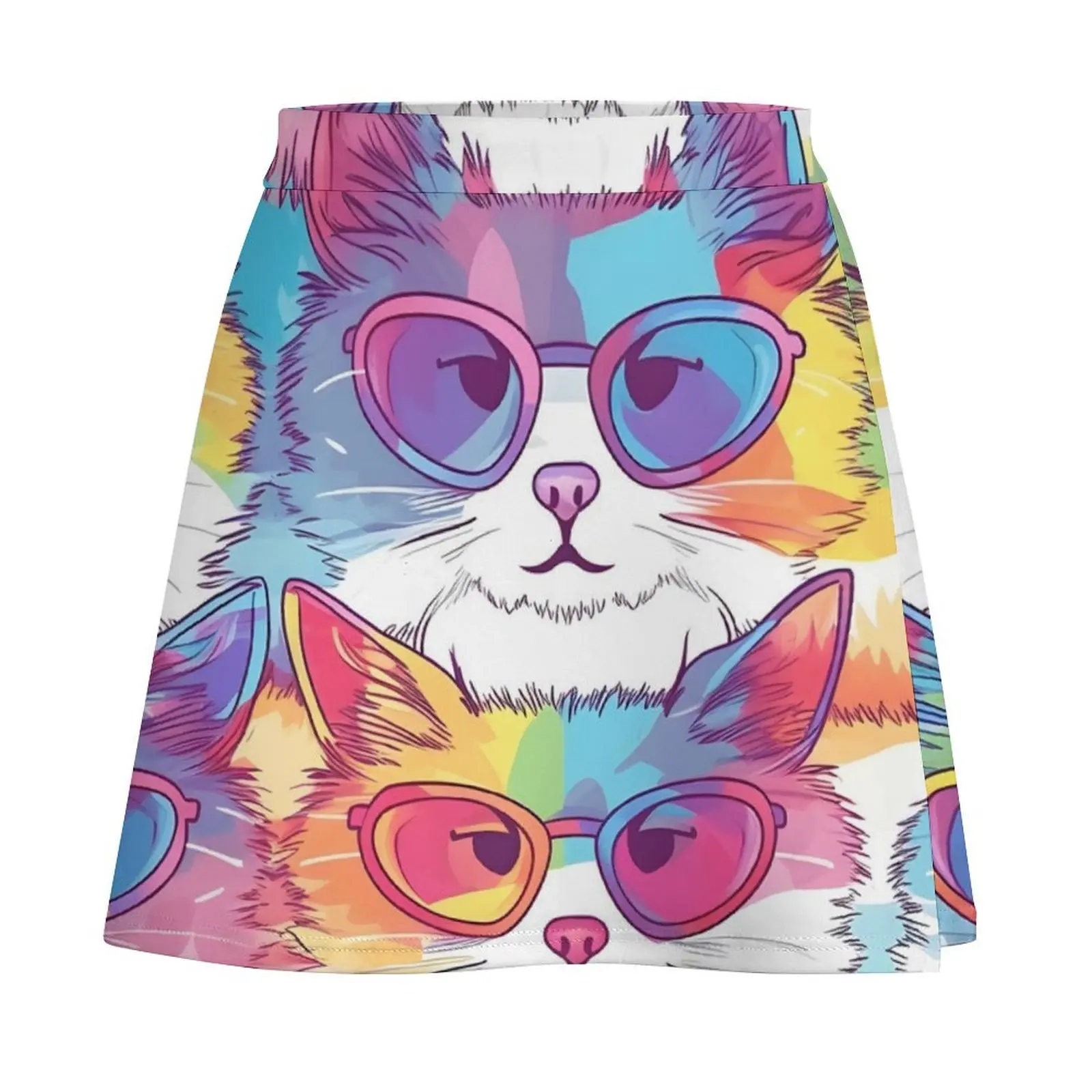 Cats in colorful sunglasses Mini Skirt summer skirts korean fashion korean women's clothes Mini Skirt