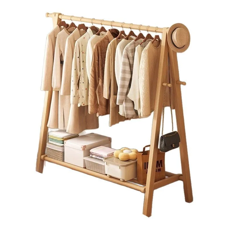 

Напольная вешалка для одежды из массива дерева, для спальни, для дома, для хранения одежды, простая в использовании.