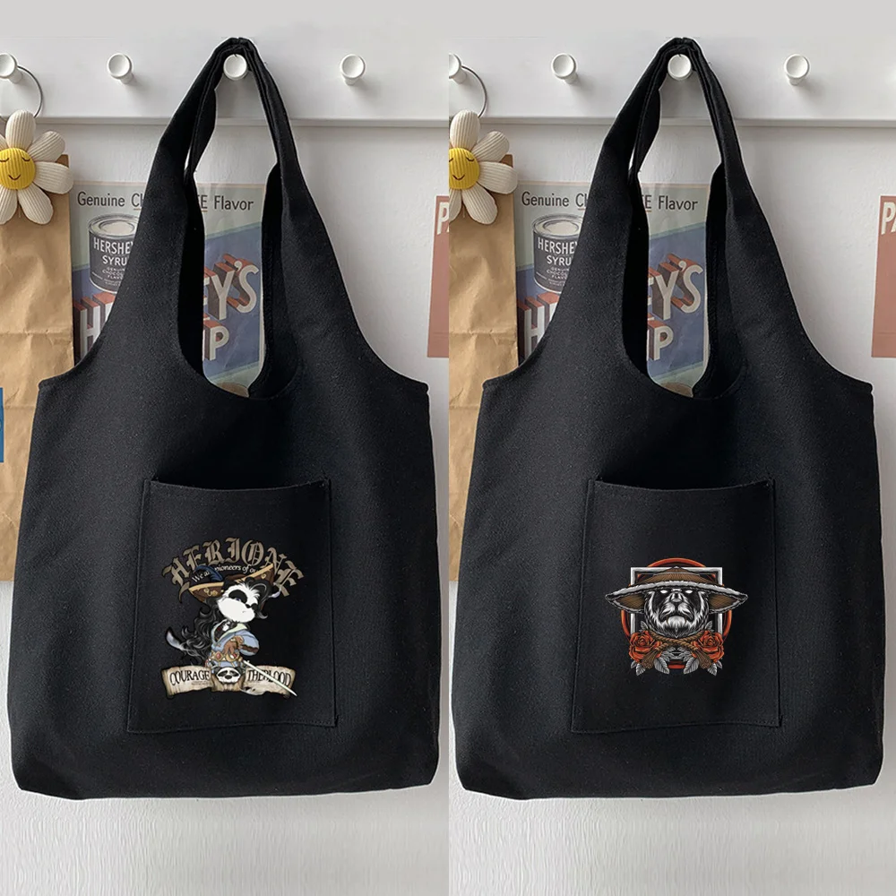 

Woman Bag Casual Shoulder Bag Tote Bag Handbag Cartoon Samurai Pattern Printed Soft Canvas Bag ese Black Basic Commuter Bag