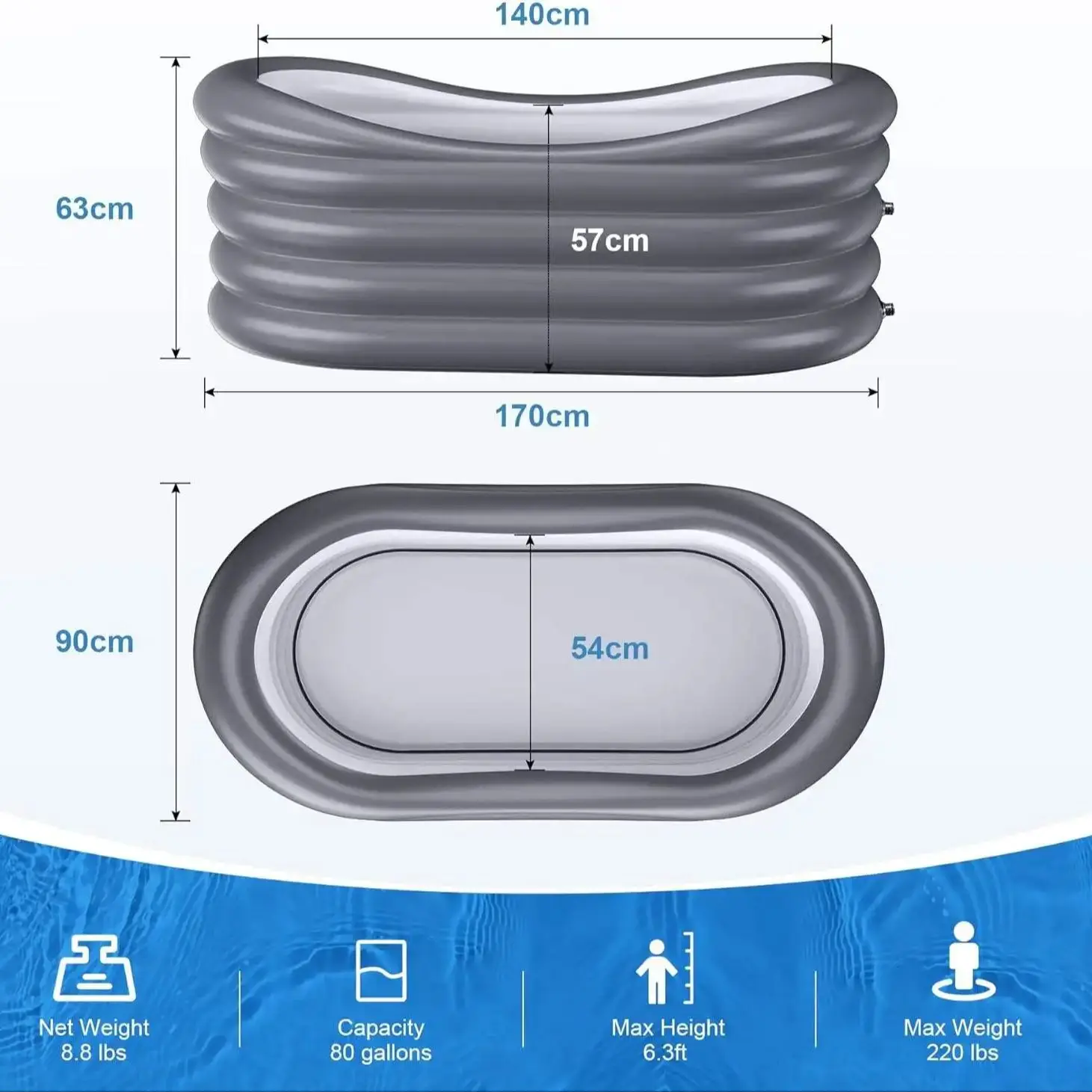 Inflatable PVC Portable Bathtub Portable Foldable Cold Plunge Foldable Bathtub with Electric Pump for Adult and Kids