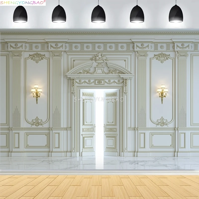 Interior Wall And Floor Mouldings Photography Backdrops Retro Wood Paneling Palace Wedding Photo Studio Background OR-26