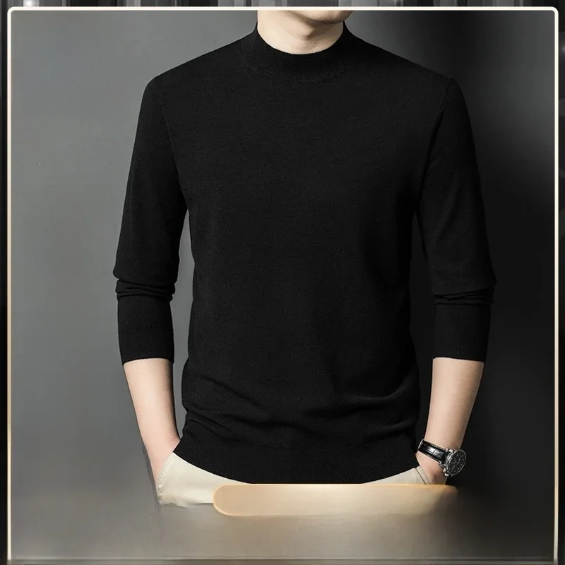 

Pierre Cardin Men's Long Sve Wool Silk T-irt Pure Color Knitted Sweater Casual Warm Breathable Easy Care f High Collar