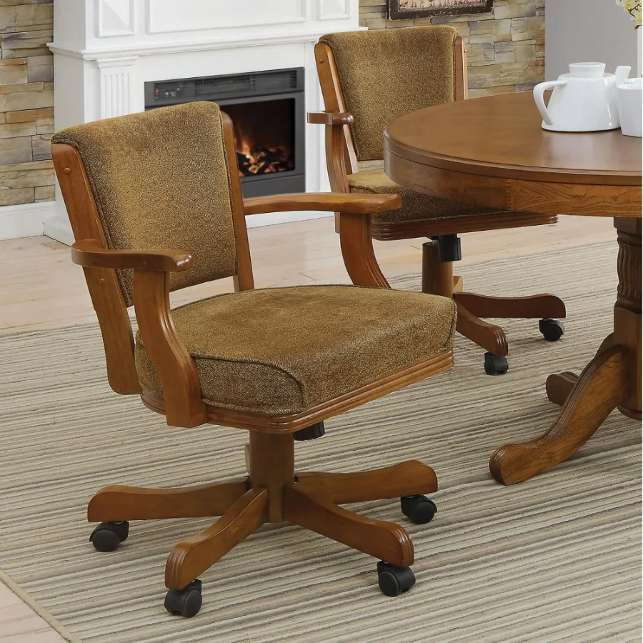

Olive Brown and Amber Upholstered Game Chair with Casters