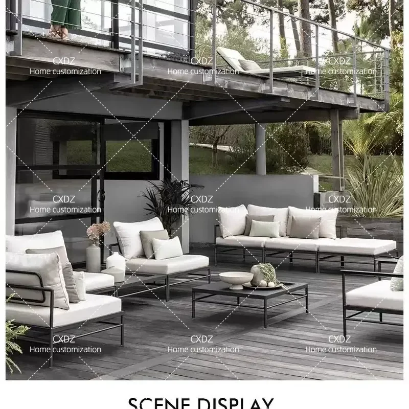 Nordic Outdoor Aluminum Alloy Sofa Set Waterproof Sunproof Balcony Rattan Chair Combination Simple Indoor Outdoor Furniture