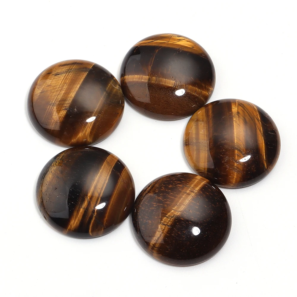 5/10Pcs Yellow Tiger Eye Natural Stone Cabochon 4-25mm Round Flatback Cabochon Cameo Bead for Jewelry Making DIY Ring Necklace